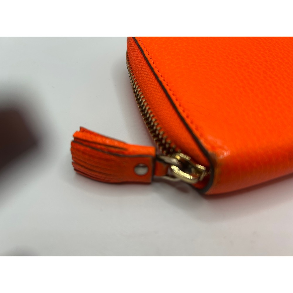Anya Hindmarch Smiley Wink Neon Orange Pebbled Leather Zip Tassel Wallet#468 - Picture 3 of 10